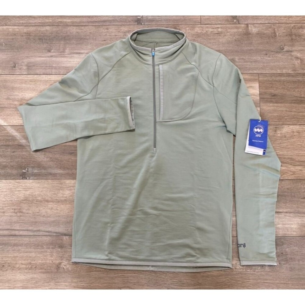 Janji Rover Merino Pullover Mens S Olive Zip Pockets Quick Dry Sweater Jacket